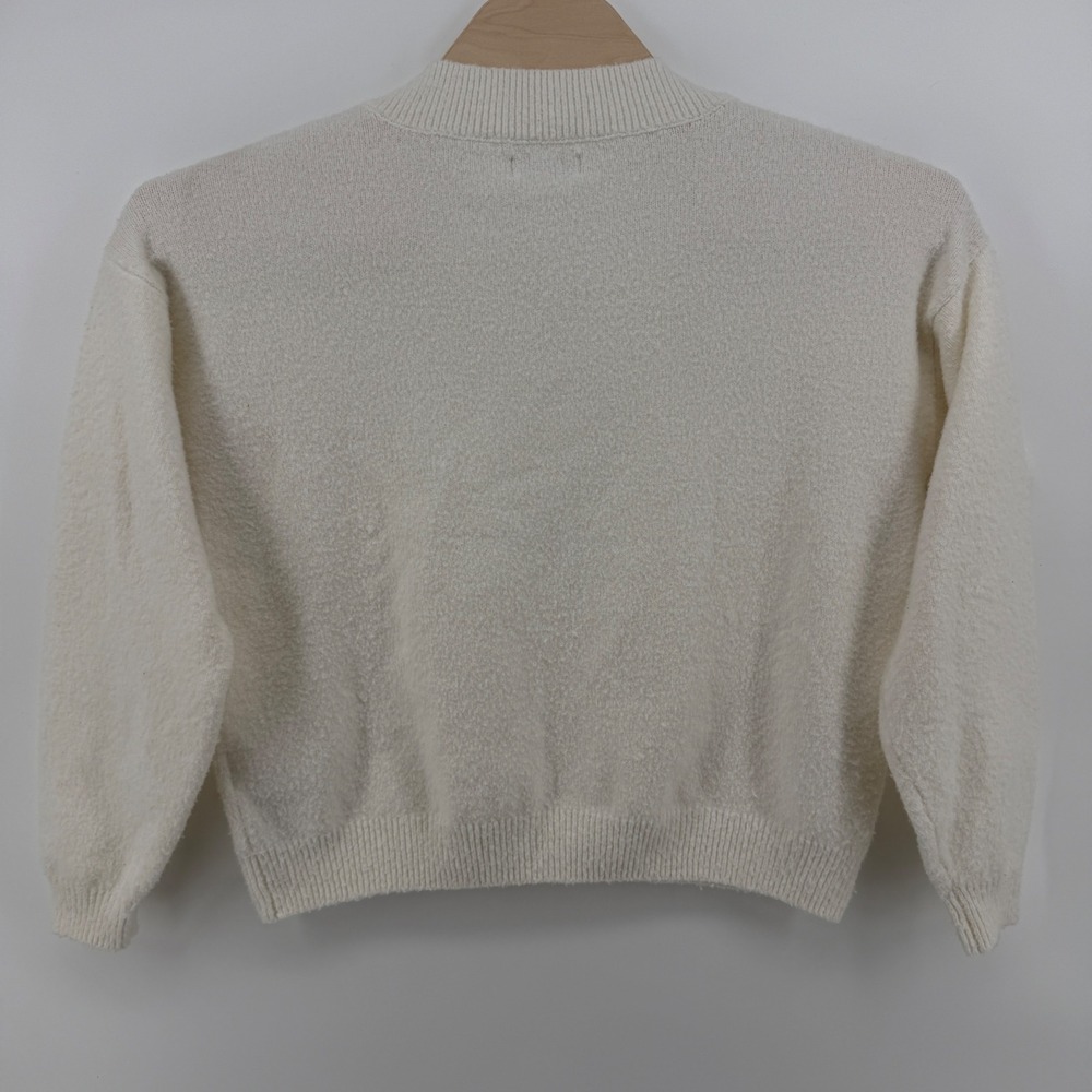 Hollister Womens Cream Textured Boucle V-Neck Cropped Sweater Small White Soft - Picture 3 of 8